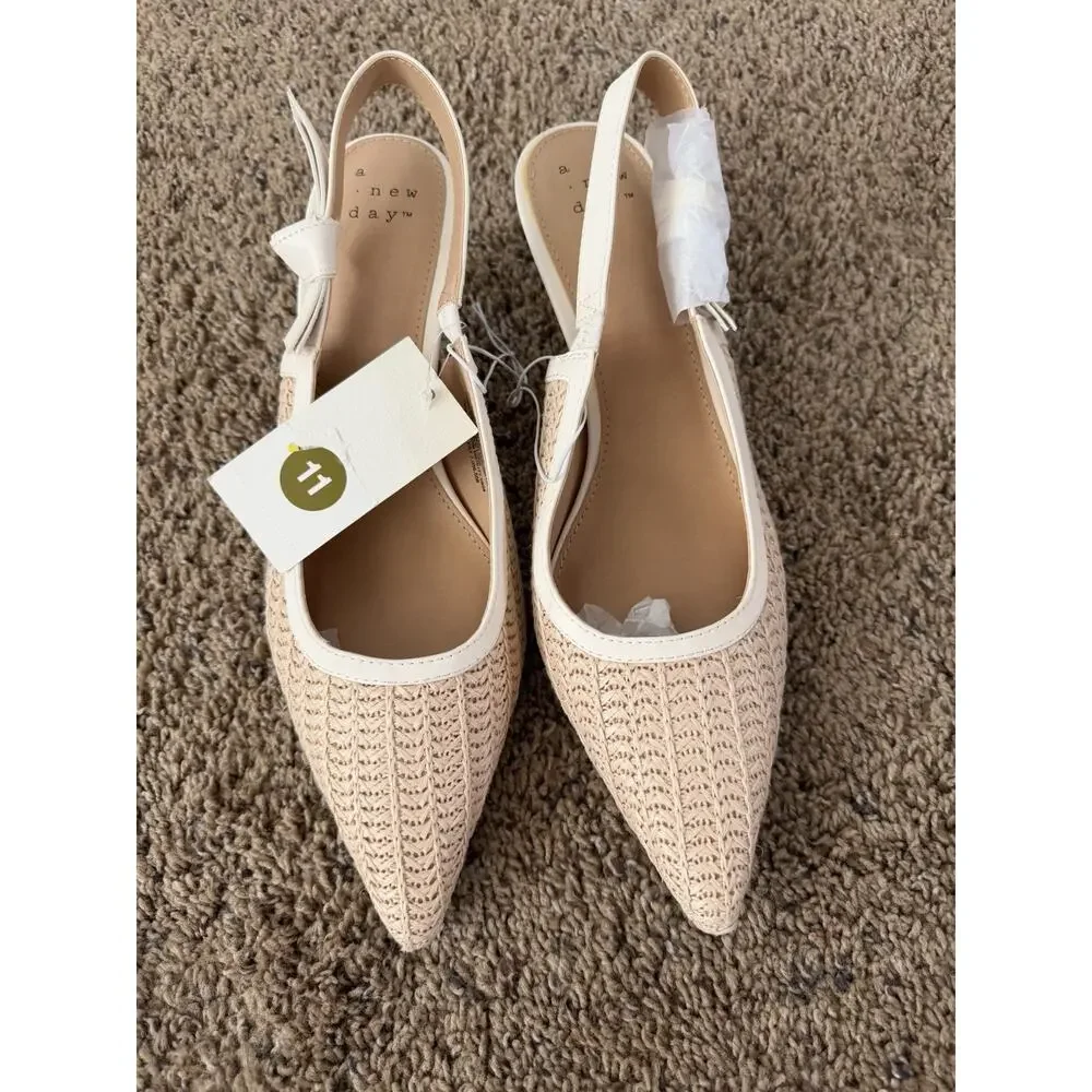 A New Day Women’s Slingback Kitten Heel Woven Pointed Toe Shoes Size 11